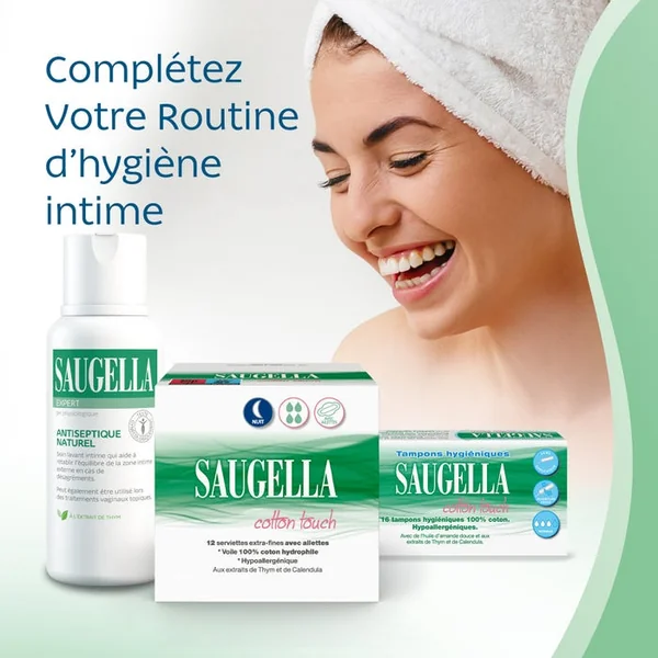 COTTON TOUCH - Serviettes Hygiéniques Extra Fines avec Ailettes - Nuit, 2x12 Serviettes