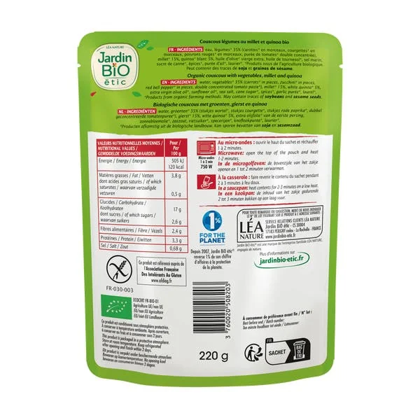 Couscous légumes millet et quinoa sans gluten - bio