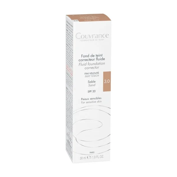 COUVRANCE - Fond de Teint Correcteur Fluide SPF20 n°3 Sable - Peaux Sensibles, 30ml