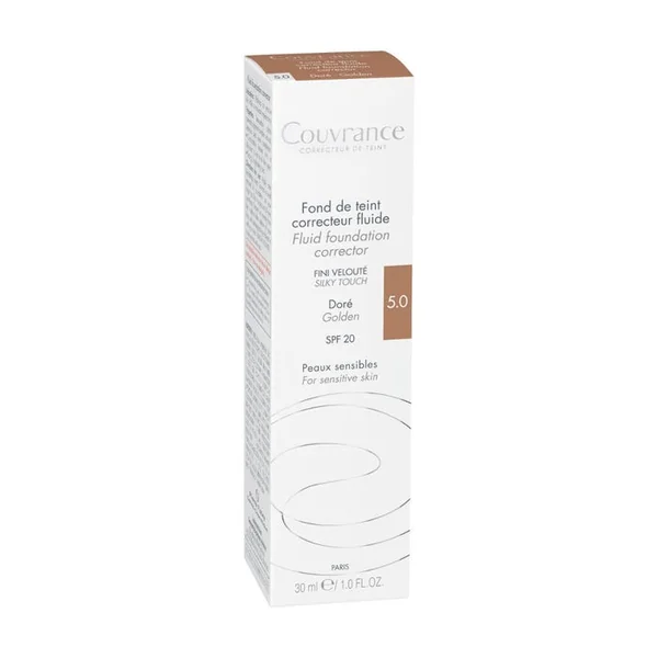 COUVRANCE - Fond de Teint Correcteur Fluide SPF20 n°5 Doré - Peaux Sensibles, 30ml