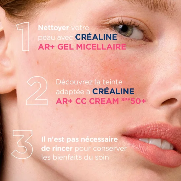 CREALINE AR+ CC CREME SPF50+ - Soin Anti-Rougeurs Perfecteur Apaisant Teinte Claire - Visage - Peaux Sensibles Réactives, 40ml