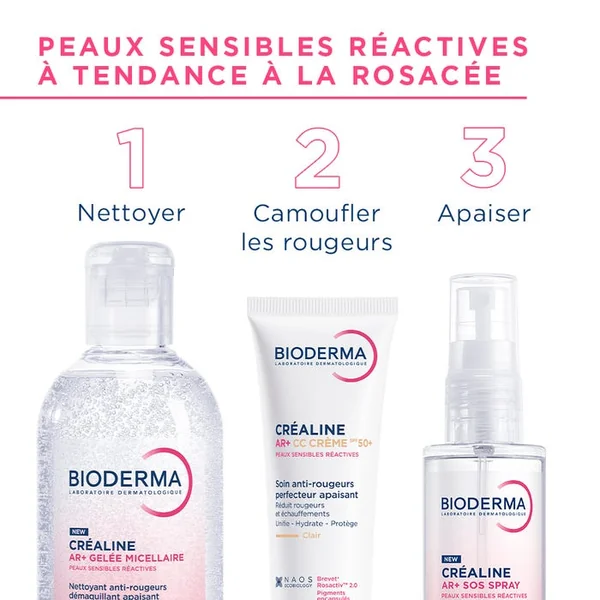 CREALINE AR+ CC CREME SPF50+ - Soin Anti-Rougeurs Perfecteur Apaisant Teinte Claire - Visage - Peaux Sensibles Réactives, 40ml