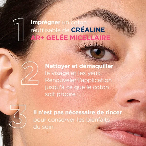 CREALINE AR+ GELEE MICELLAIRE - Nettoyant Anti-Rougeurs Démaquillant Apaisant - Visage et Yeux - Peaux Sensibles Réactives, 250ml