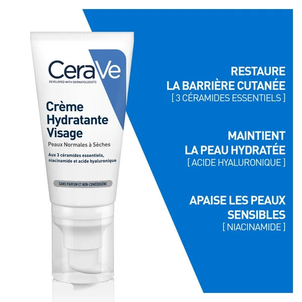 Crème Hydratante Visage Pour les Peaux Normales à Sèches, 52ml
