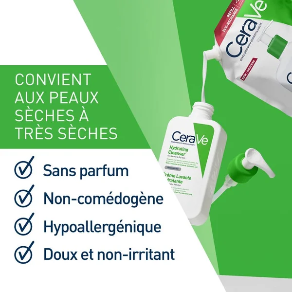 Crème Lavante Hydratante Eco-Recharge - Visage et Corps - Peaux Sèches à Très Sèches, 473ml