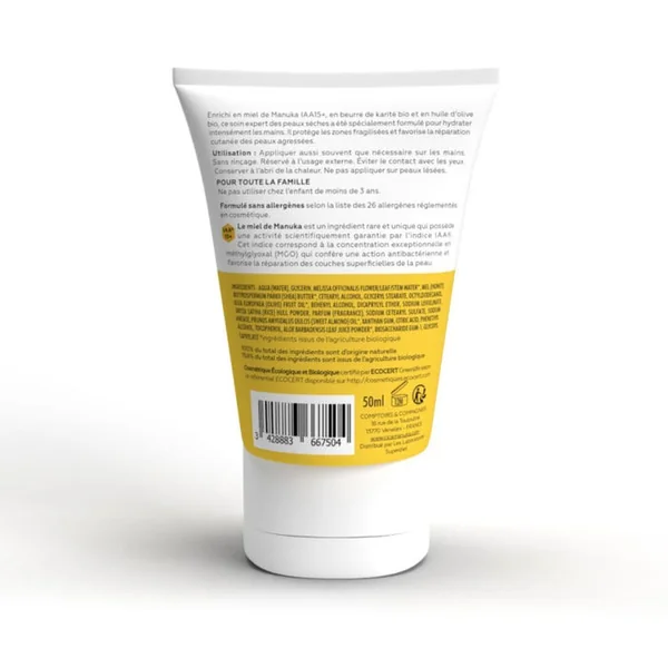 Crème Mains au Miel de Manuka Bio - Peaux Fragilisées, Agressées, Desséchées, 50ml