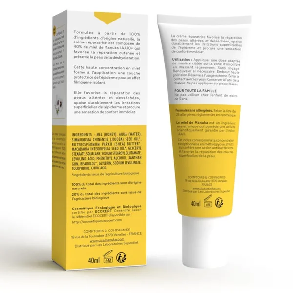 Crème Réparatrice au Miel de Manuka Bio - Peaux Abîmées, Irritées et Desséchées, 40ml