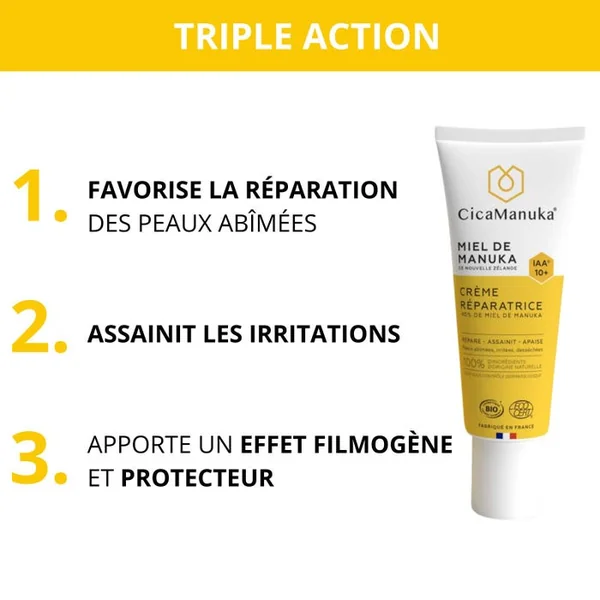 Crème Réparatrice au Miel de Manuka Bio - Peaux Abîmées, Irritées et Desséchées, 40ml