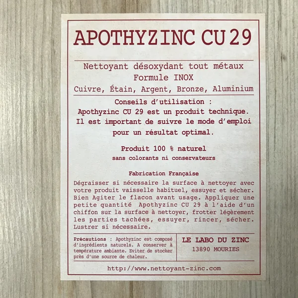 CU 29 Nettoyant désoxydant naturel tous métaux 500 ML cuivre bronze étain aluminium inox argent etc.