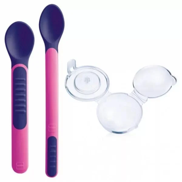 Cuillères Thermosensibles Bébé + Étui - 6 Mois et Plus, 1 Longue Cuillère + 1 Cuillère Courte