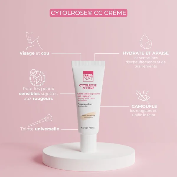 CYTOLROSE CC CREME - Crème Teintée Apaisante Anti-Rougeurs Teinte Universelle - Visage - Peaux Sensibles, 40ml