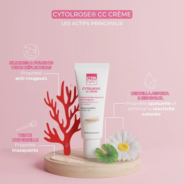 CYTOLROSE CC CREME - Crème Teintée Apaisante Anti-Rougeurs Teinte Universelle - Visage - Peaux Sensibles, 40ml