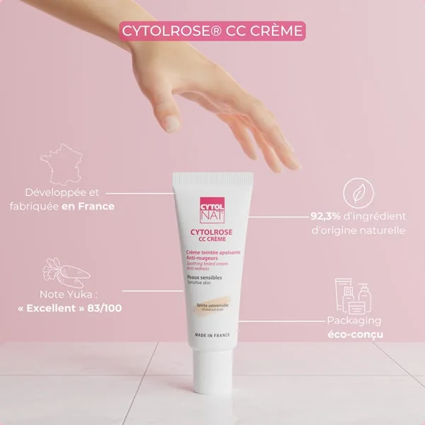 CYTOLROSE CC CREME - Crème Teintée Apaisante Anti-Rougeurs Teinte Universelle - Visage - Peaux Sensibles, 40ml