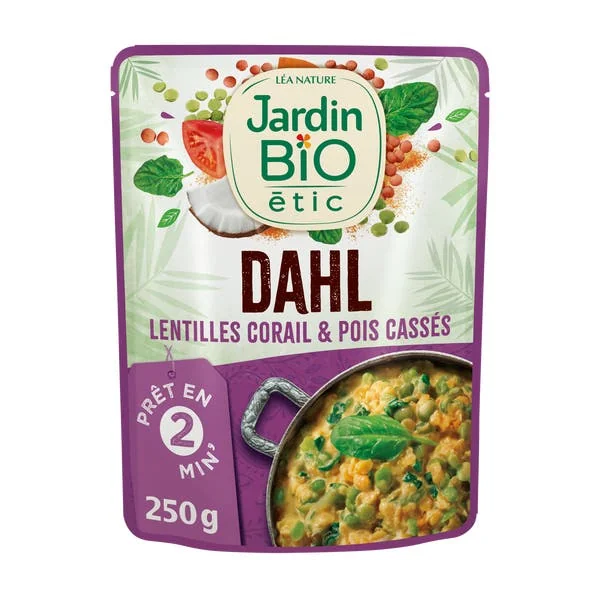 Dahl de lentilles corail et pois cassés bio Source de fibres et protéines