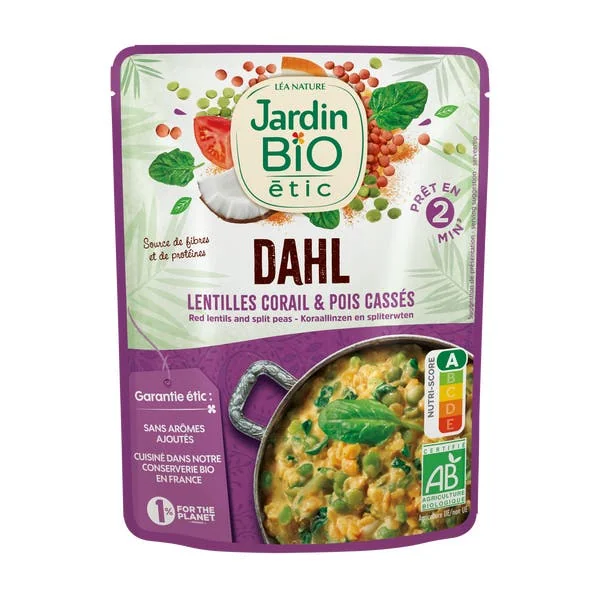 Dahl de lentilles corail et pois cassés bio Source de fibres et protéines