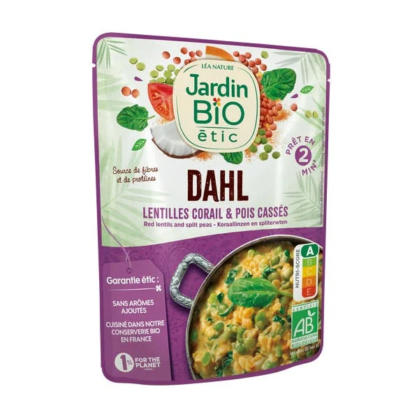 Dahl de lentilles corail et pois cassés bio Source de fibres et protéines