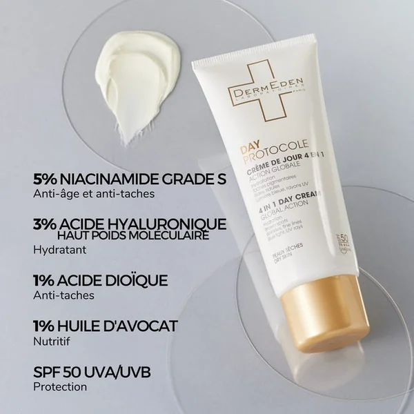 DAY PROTOCOLE - Crème de Jour 4 en 1 Anti-ge SPF50 - Peaux Sèches, 50ml