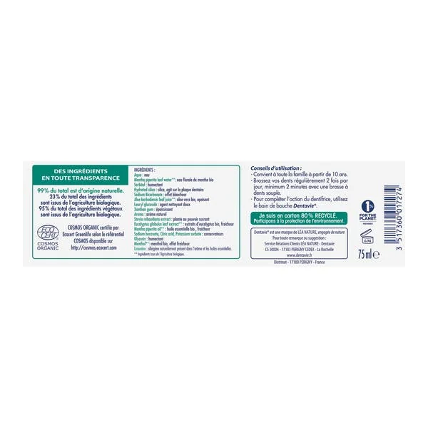 Dentifrice blancheur et haleine fraîche