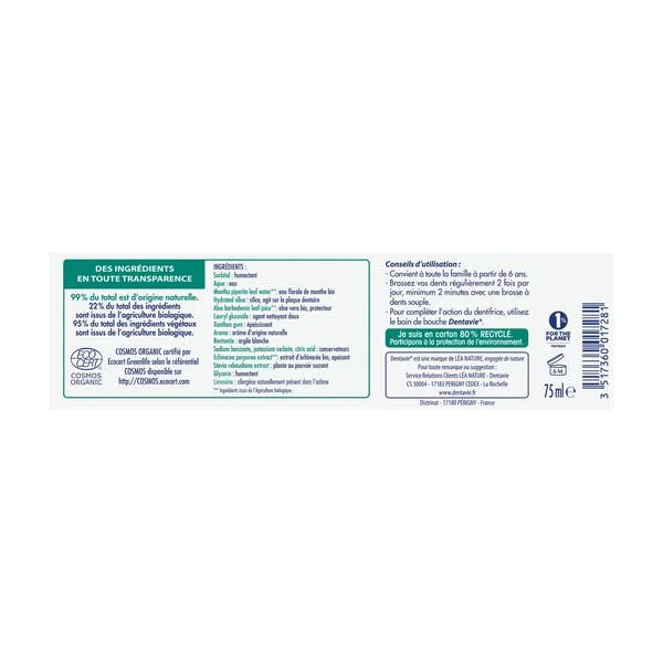 Dentifrice gencives sensibles à l'aloé vera