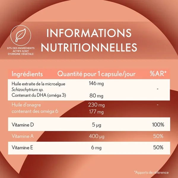 DERMA EXPERT - Complément Alimentaire Oméga 3 et 6, 30 Capsules Végétales