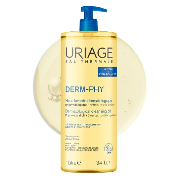 DERM-PHY - Huile Lavante Dermatologique - Visage et Corps - Tous Types de Peaux, 1L
