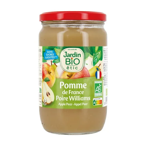 Dessert compote bio pomme de France poire williams
