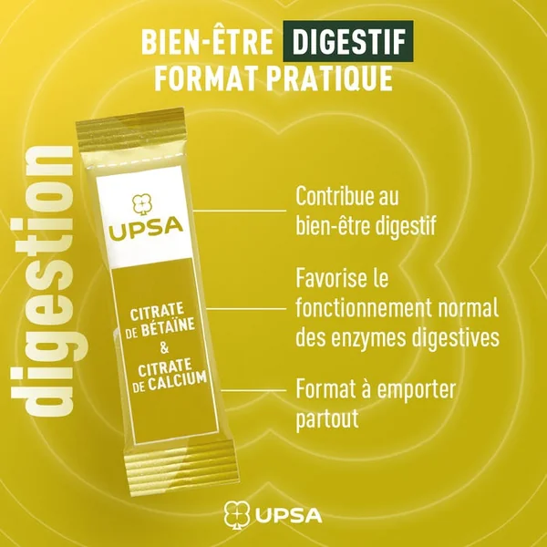 DIGESTION - Citrate de Bétaïne et Citrate de Calcium - Goût Citron Menthe, 10 Sachets Doses