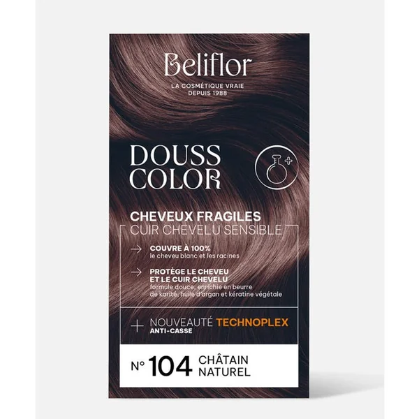 DoussColor® - 104 - Chatain Naturel Coloration Permanente Délicate - Cheveux Fragiles, Cuirs Chevelus Sensibles, 131ml