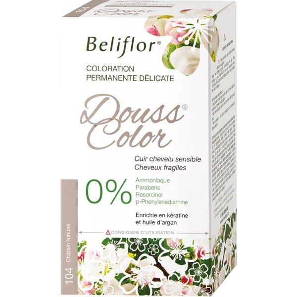 DoussColor® - 104 - Chatain Naturel Coloration Permanente Délicate - Cheveux Fragiles, Cuirs Chevelus Sensibles, 131ml