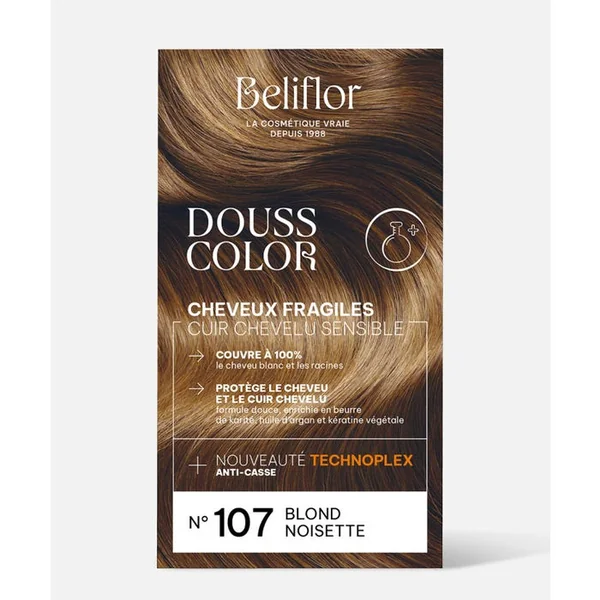 DoussColor® - 107 - Blond Noisette Coloration Permanente Délicate - Cheveux Fragiles, Cuirs Chevelus Sensibles, 131ml