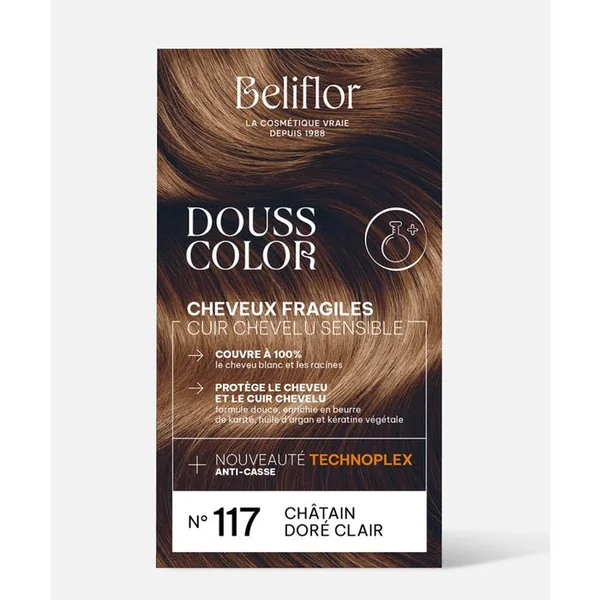 DoussColor® - 117 - Châtain Doré Clair Coloration Permanente Délicate - Cheveux Fragiles, Cuirs Chevelus Sensibles, 131ml