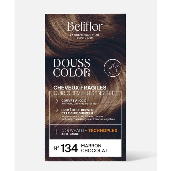 DoussColor® - 134 - Marron Chocolat Coloration Permanente Délicate - Cheveux Fragiles, Cuirs Chevelus Sensibles, 131ml