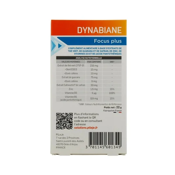 Dynabiane • Focus Plus • Performances intellectuelles - Fatigue - Mémoire • 30 comprimés