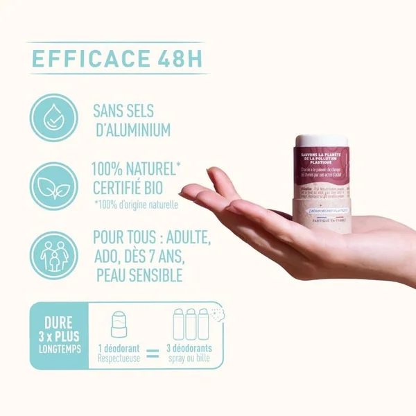 Déodorant Naturel Solide Fleur de Coton 48h - Peaux Sensibles, 50g