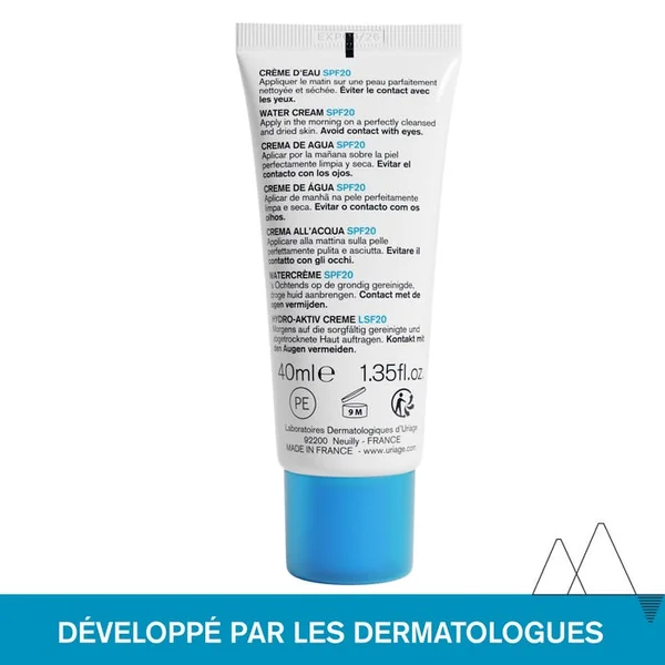 EAU THERMALE - Crème d'Eau Hydratante SPF20 - Visage - Tous Types de Peaux, 40ml