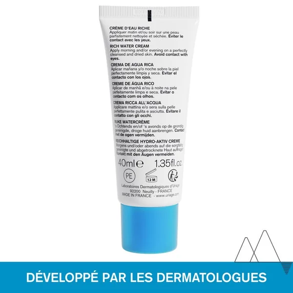 EAU THERMALE - Crème d'Eau Riche Hydratante et Nourrissante - Visage - Peaux Sèches à Très Sèches, 40ml