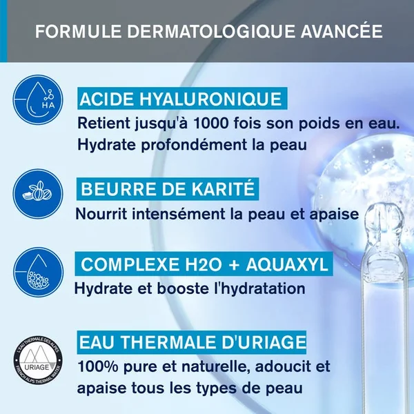 EAU THERMALE - Crème d'Eau Riche Hydratante et Nourrissante - Visage - Peaux Sèches à Très Sèches, 40ml