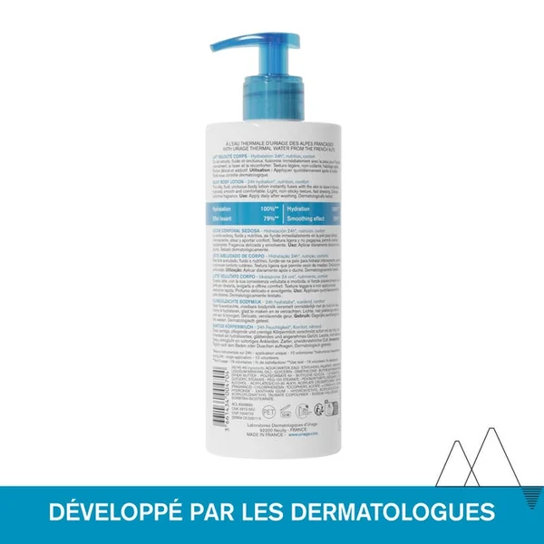 EAU THERMALE - Lait Velouté Hydratation 24H Effet Lissant - Corps - Peaux Sèches et Sensibles, 500ml