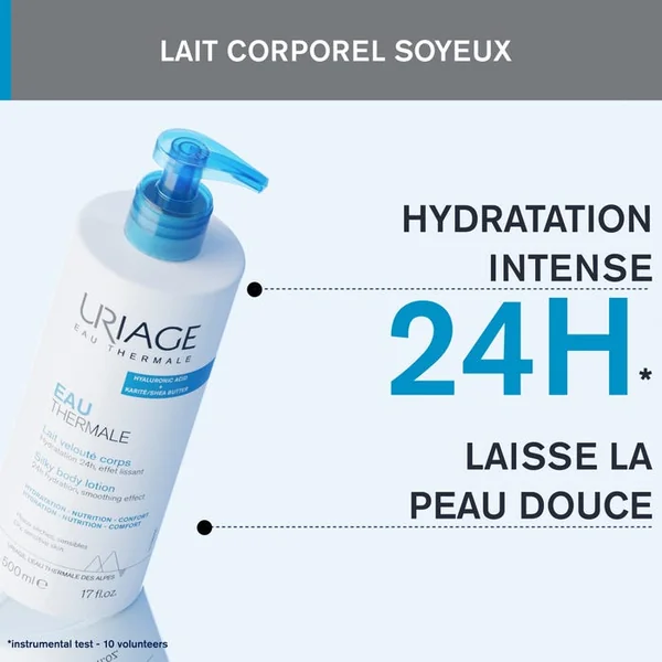 EAU THERMALE - Lait Velouté Hydratation 24H Effet Lissant - Corps - Peaux Sèches et Sensibles, 500ml