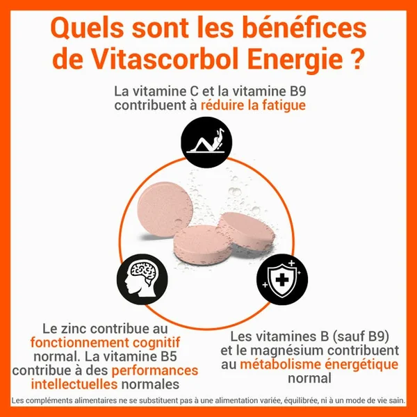 ENERGIE - Vitalité, Système Immunitaire, Performance Intellectuelle - Dès 11 Ans, 30 Comprimés Effervescents