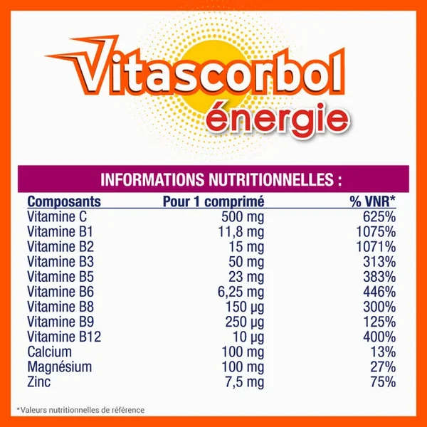 ENERGIE - Vitalité, Système Immunitaire, Performance Intellectuelle - Dès 11 Ans, 30 Comprimés Effervescents