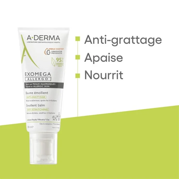 EXOMEGA ALLERGO - Baume Emollient Anti-Grattage - Visage et Corps - Peaux Sèches à Tendance à l'Eczéma Atopique, 200ml