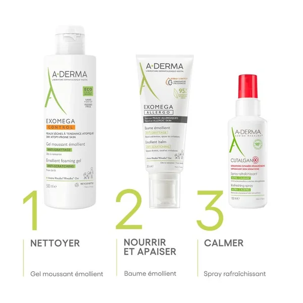 EXOMEGA ALLERGO - Baume Emollient Anti-Grattage - Visage et Corps - Peaux Sèches à Tendance à l'Eczéma Atopique, 200ml
