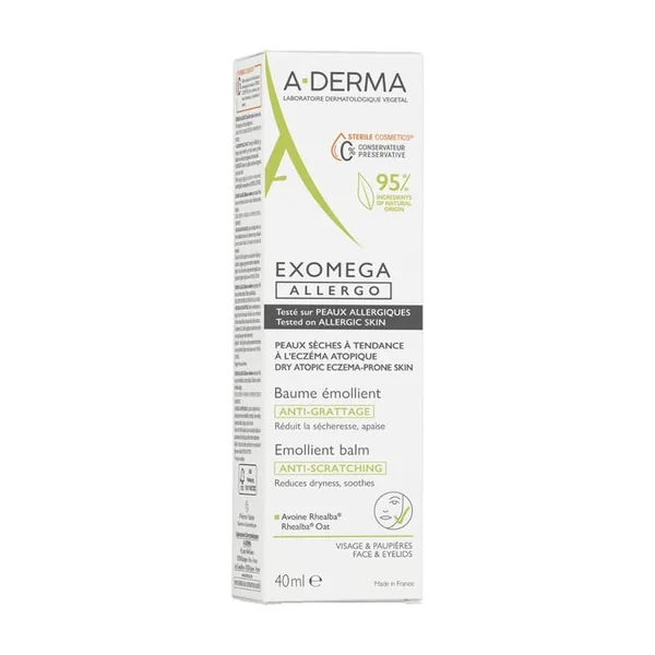 EXOMEGA ALLERGO - Baume Emollient Anti-Grattage - Visage et Corps - Peaux Sèches à Tendance à l'Eczéma Atopique, 40ml
