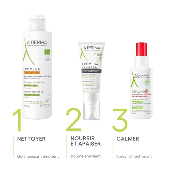 EXOMEGA ALLERGO - Baume Emollient Anti-Grattage - Visage et Corps - Peaux Sèches à Tendance à l'Eczéma Atopique, 40ml