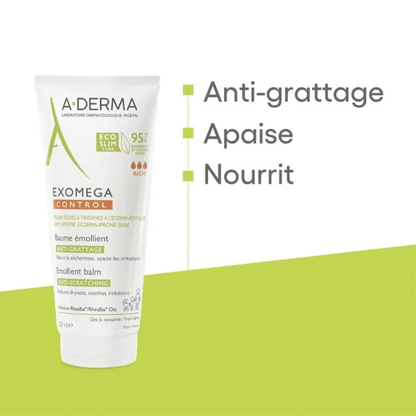EXOMEGA CONTROL - Baume Émollient Anti-Grattage - Visage et Corps - Peaux Sèches à Tendance Atopique, 200ml