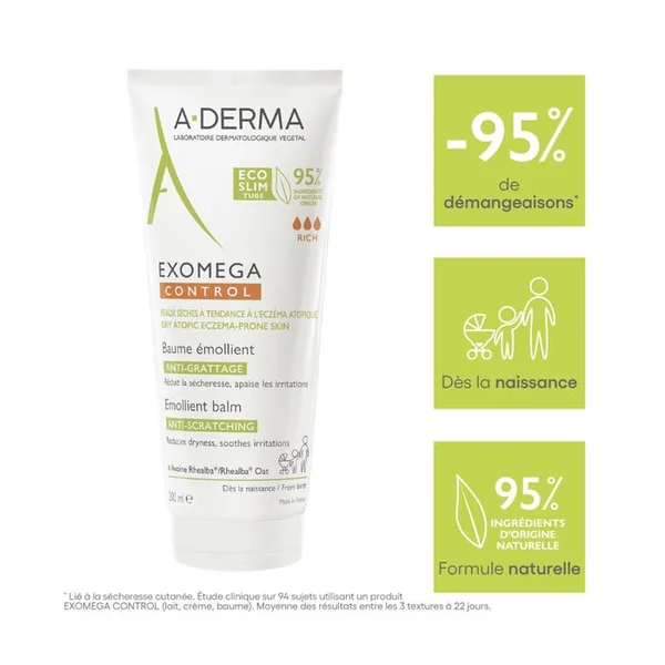 EXOMEGA CONTROL - Baume Émollient Anti-Grattage - Visage et Corps - Peaux Sèches à Tendance Atopique, 200ml