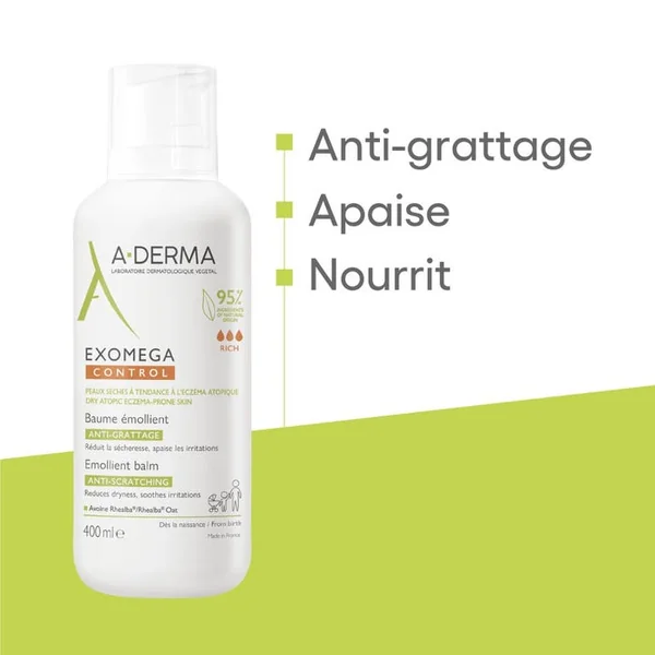 EXOMEGA CONTROL - Baume Émollient Anti-Grattage - Visage et Corps - Peaux Sèches à Tendance Atopique, 400ml