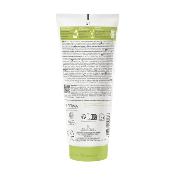 EXOMEGA CONTROL - Crème Nuit Emolliente Réparatrice - Visage et Corps - Peaux Sèches à Tendance Atopique, 200ml