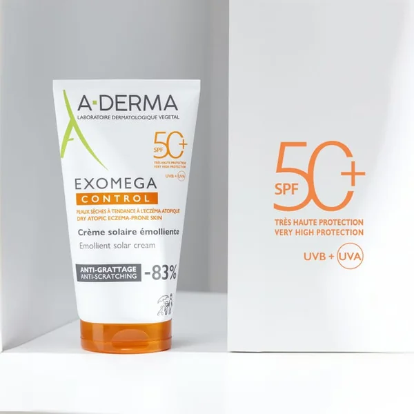 EXOMEGA CONTROL - Crème Solaire Émolliente Anti-Grattage SPF50+ - Visage et Corps - Peaux Sèches à Tendance Atopique, 150ml